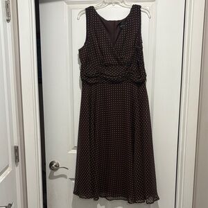 Connected Apparel Chocolate Brown Midi Dress with Dots